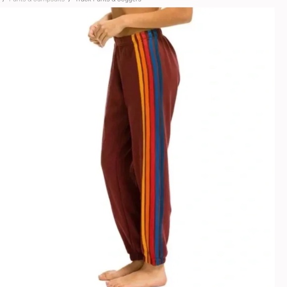 Aviator Nation 5 Stripe Burgundy Sweatpants Size M - Picture 1 of 13